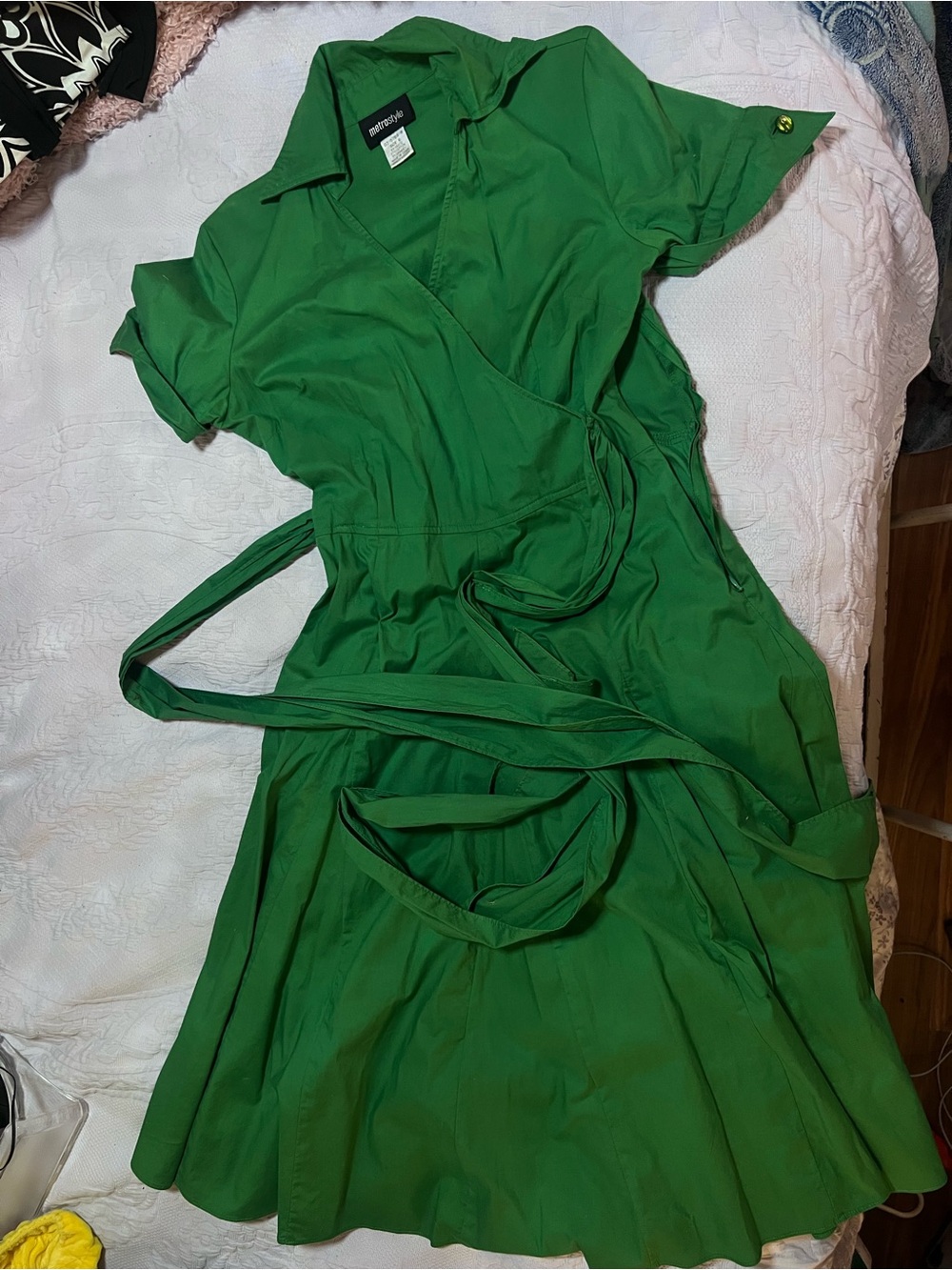 metrostyle Emerald Green Wrap Shirt Dress with Tie Waist